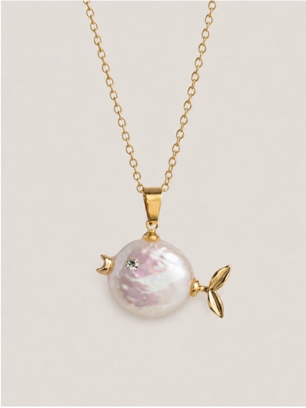 New! 18K Gold Plated Freshwater Pearl Fish Pendant Necklace NWOT